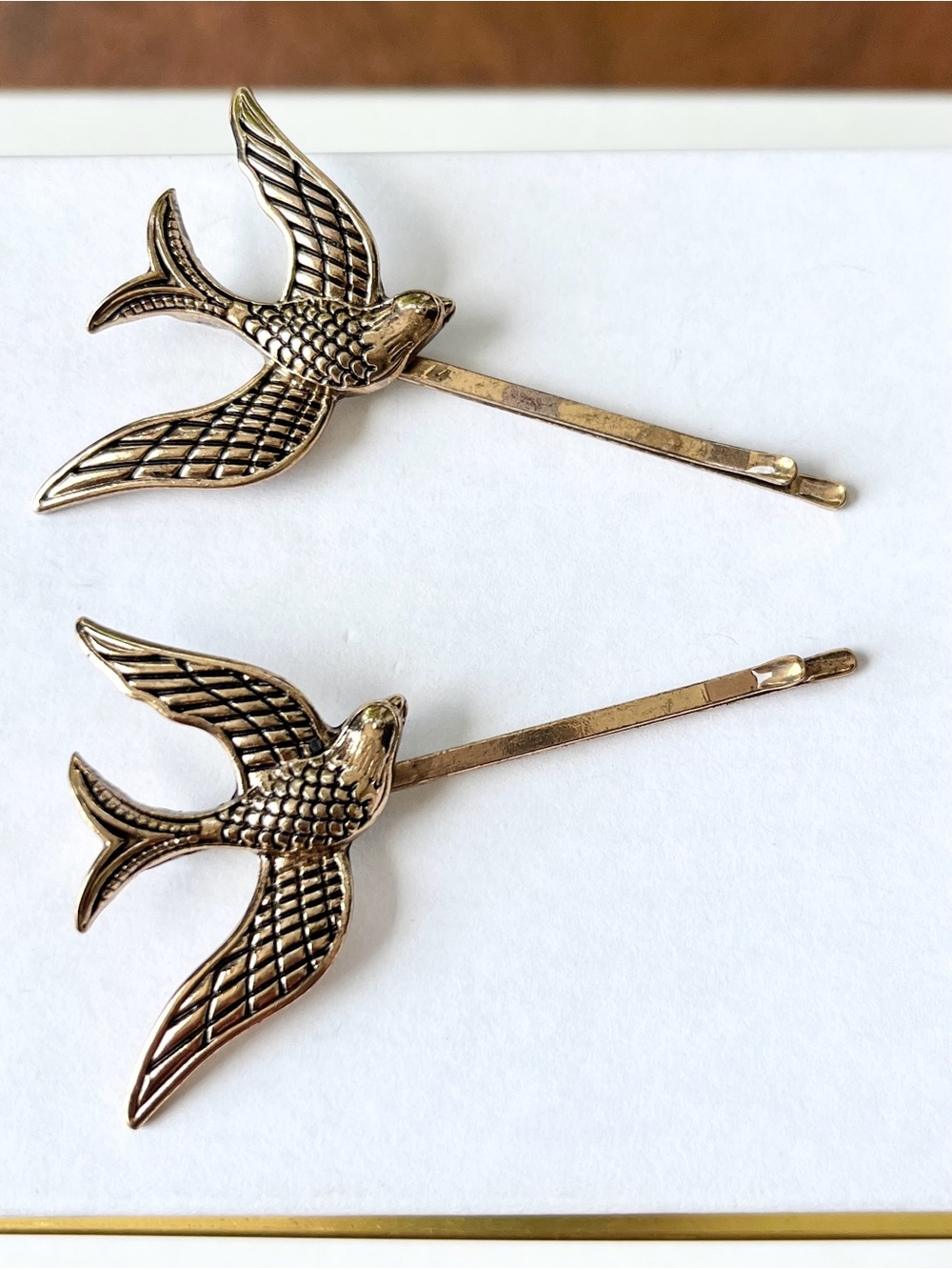 Engraved Gold-Tone Swallow Hair Pins - Set of 2